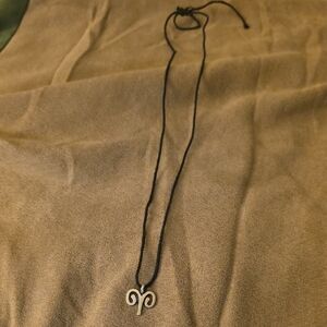 Black Cord Necklace with Silver Aries Pendant